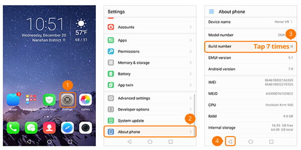 Habilite el modo de depuración USB en HUAWEI Honor Series / Mate / P Series