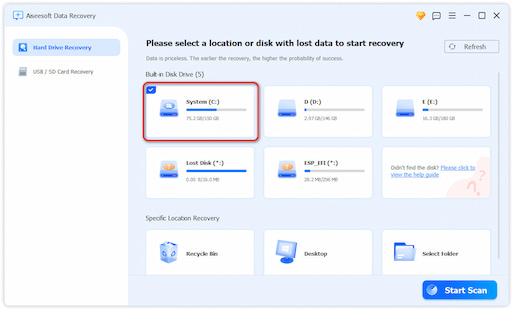 Seleccione el tipo de datos y la ubicación