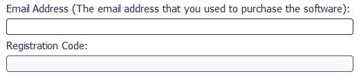 Cuadro de entrada de dirección de correo electrónico y código de registro