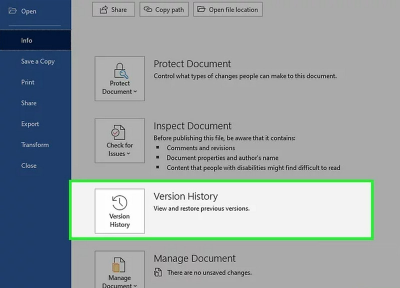 Buscar historial de versiones en Word