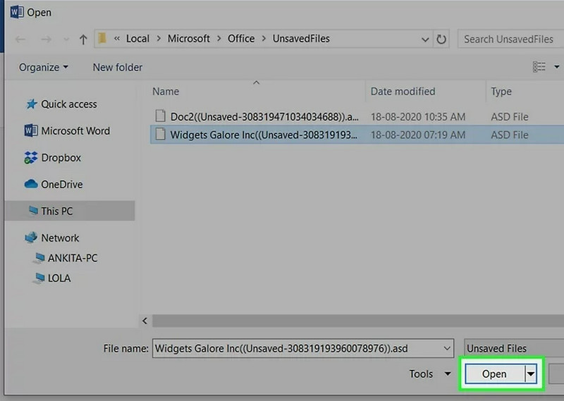 Abrir Recuperar documentos no guardados en Word