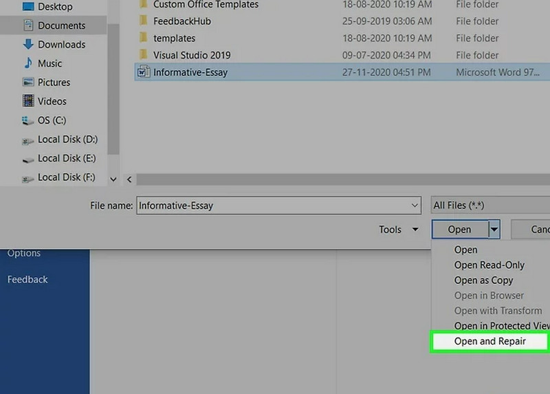 Reparar archivo dañado en Word