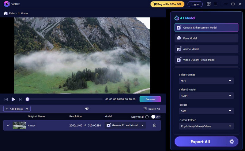 Elija perfil y carpeta con Vidhex