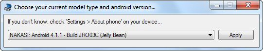 Elija el modelo de teléfono de Nexus Root Toolkit