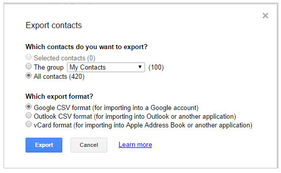 Exportar contactos de Google