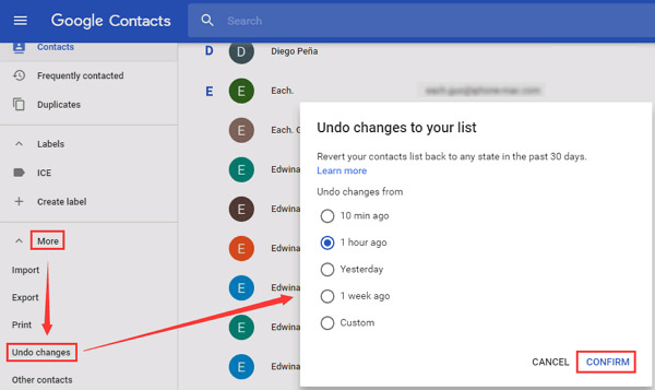 Revertir contactos de Google