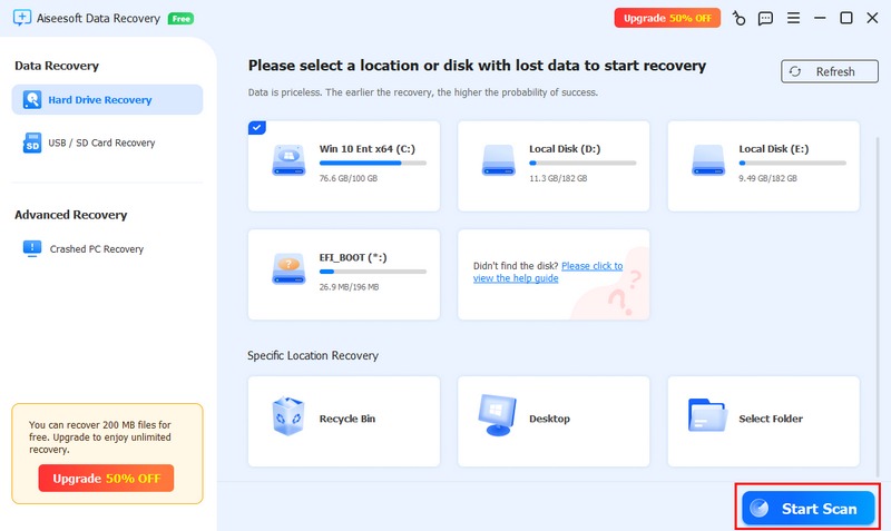 Iniciar escaneo del disco duro