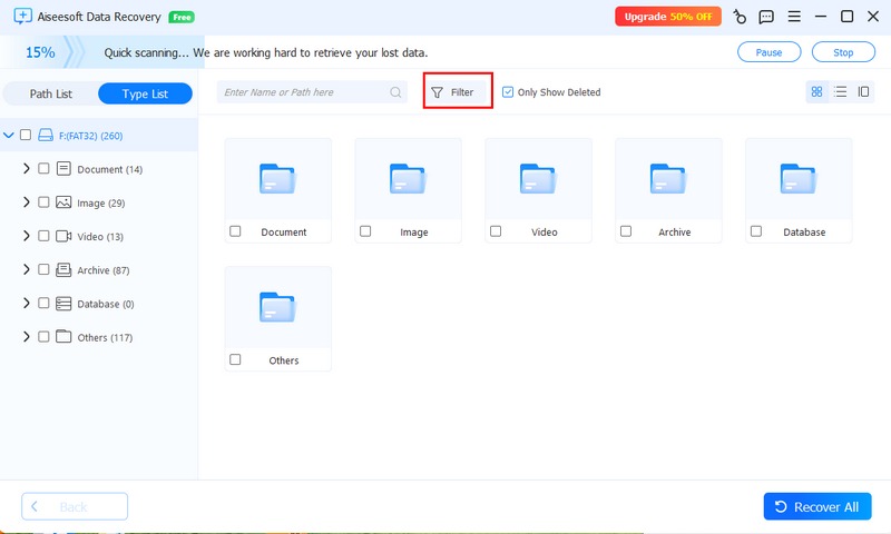 Filtro de recuperación de memoria USB SD