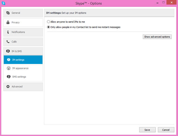 Opciones de Skype