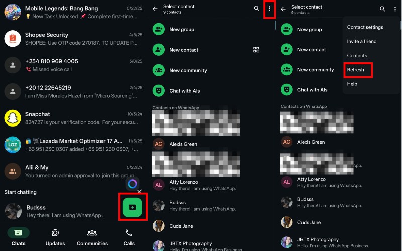 Actualizar para sincronizar contactos