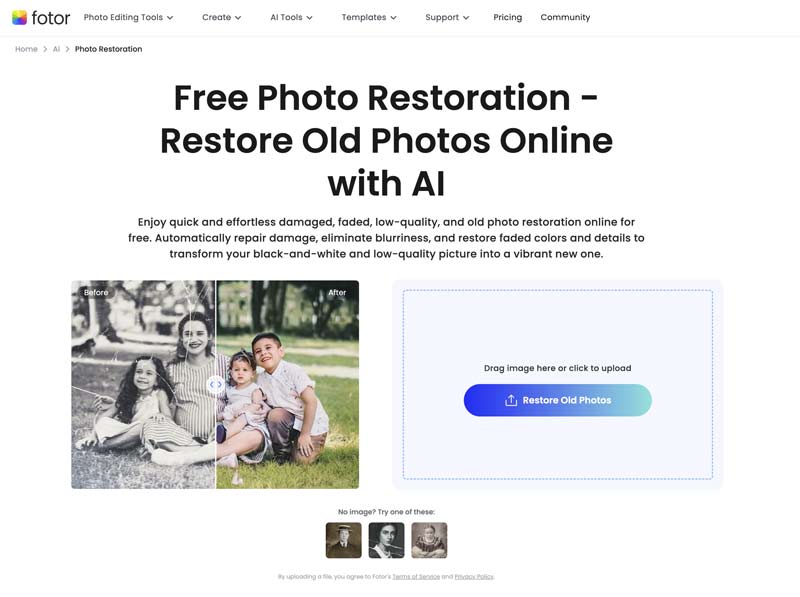 Restauración de fotos gratuita en línea con Fotor
