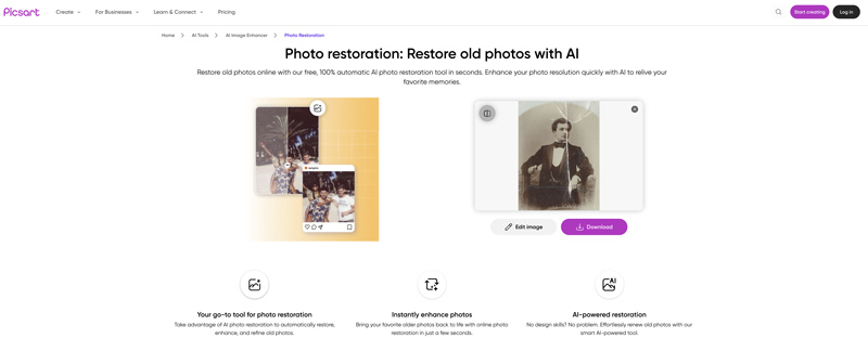 Restauración de fotos con Picsart Ai en línea gratis