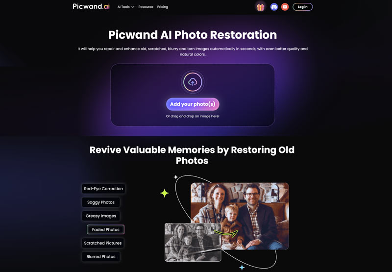 Restauración de fotos en línea gratuita con Picwand Ai