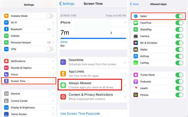 Permitir tiempo de inactividad de Safari
