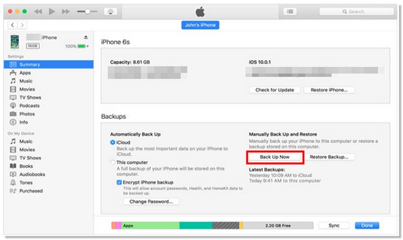 Copia de seguridad en iTunes