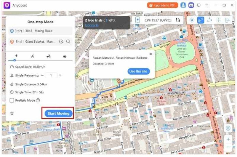 Haga clic en Iniciar movimiento