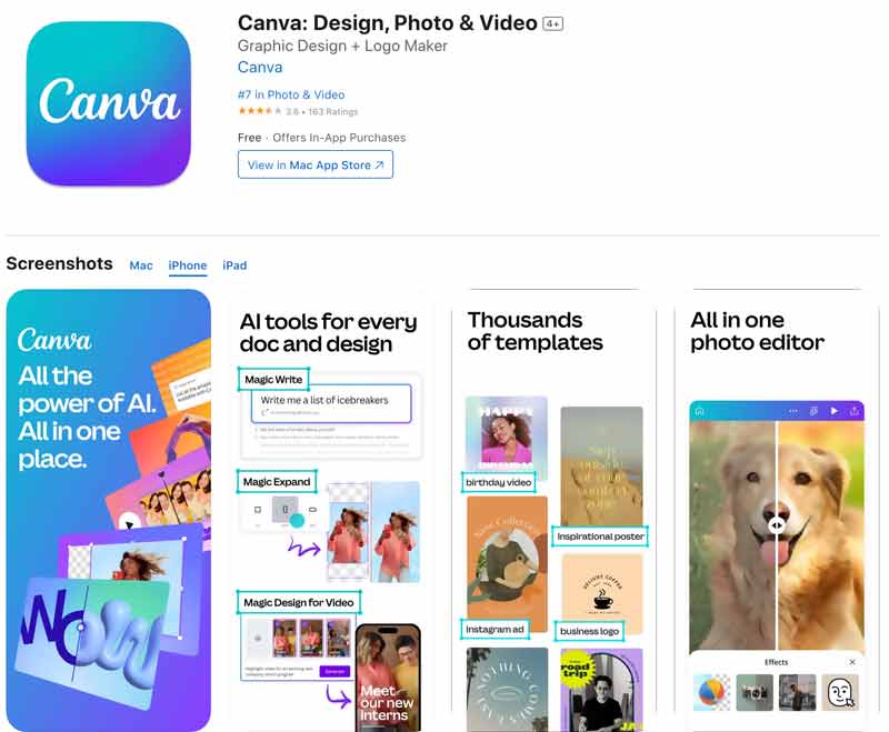 Aplicación Canva para hacer una foto de identificación de Apple