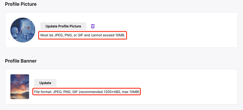 Tamaño de la imagen del perfil de Twitch