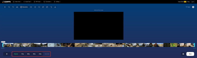 Cambiar resolución de video en línea 123APPS