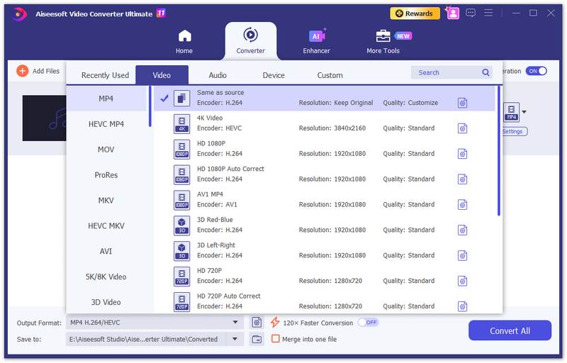 Elija el formato de salida MP4