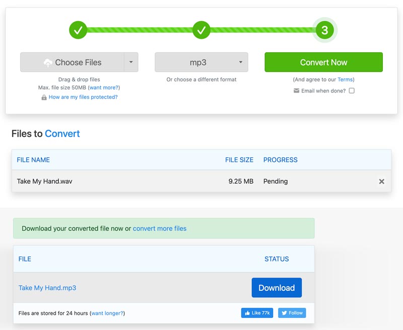 Convierte WAV a MP3 Online Gratis Zamzar