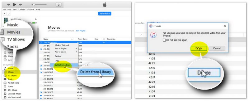 Eliminar vídeo del iPhone usando iTunes