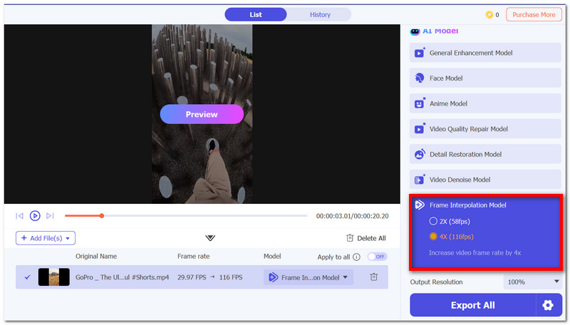 Modelo de interpolación de fotogramas de impacto