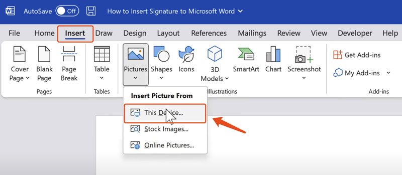 Insertar imagen desde el dispositivo en Word