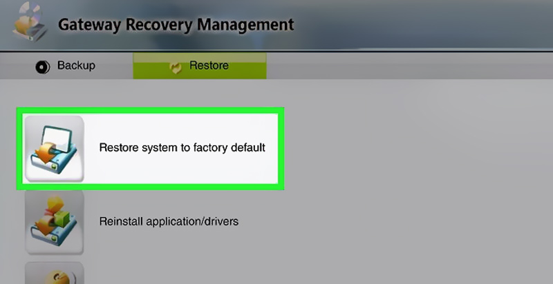 Restablecimiento de fábrica de Gateway Recovery Management