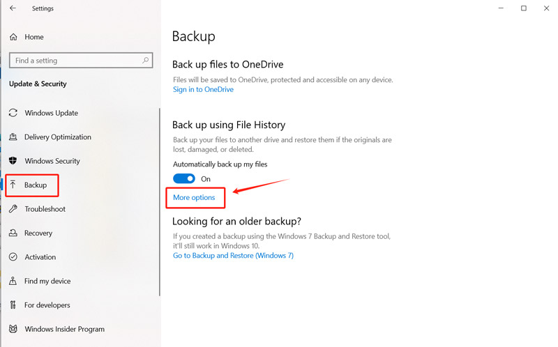 Realizar una copia de seguridad usando el historial de archivos de Windows 10