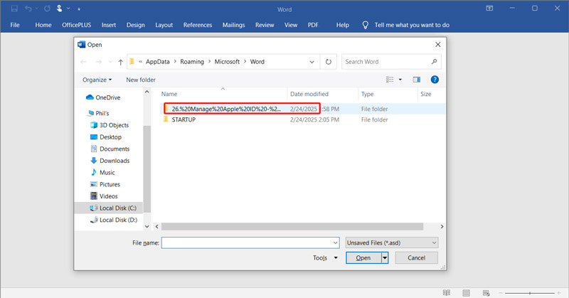 Encontrar documentos no guardados en Word