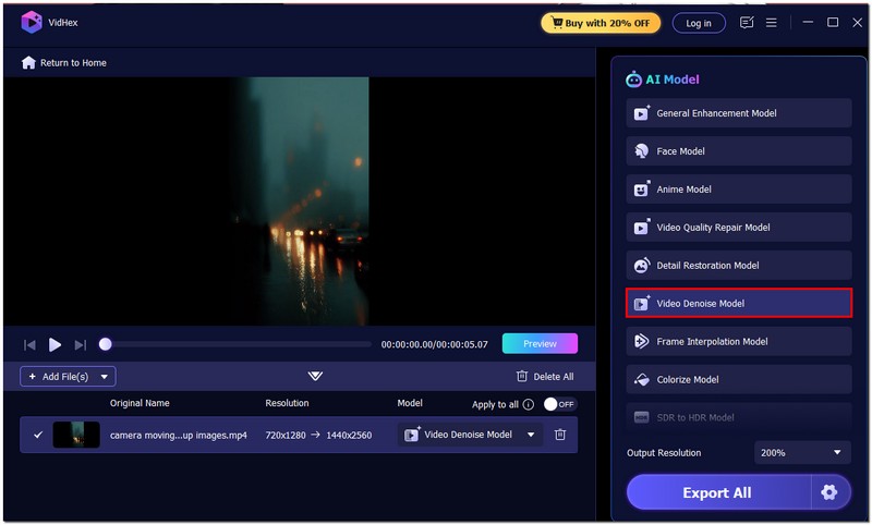 Seleccione el modelo de eliminación de ruido de vídeo