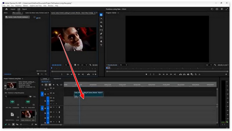 Arrastra el vídeo a la línea de tiempo en Adobe