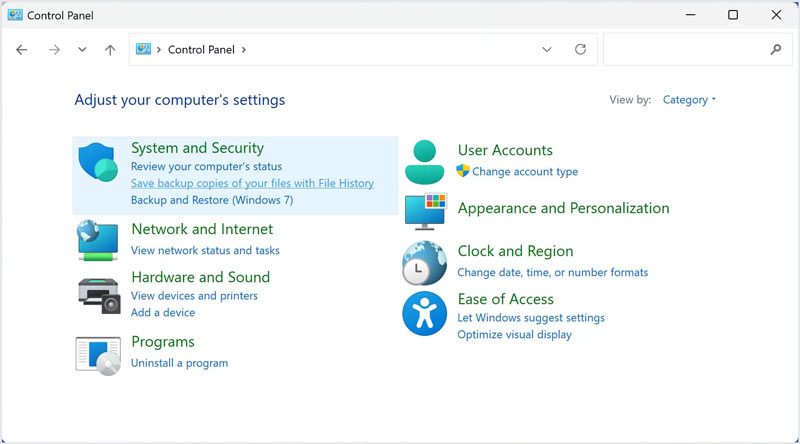 Panel de control de Windows Sistema y seguridad