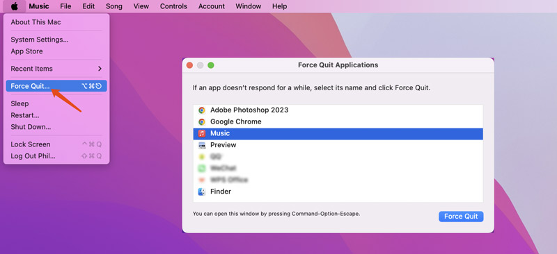 Forzar el cierre de una aplicación en Mac desde el menú Apple