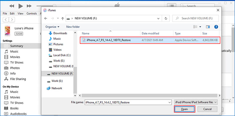 Instalar el archivo IPSW en iPhone con iTunes