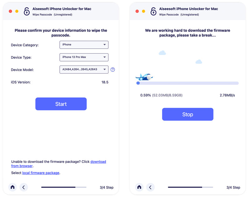 Descargar paquete de firmware para desbloquear el iPhone 13 en Mac