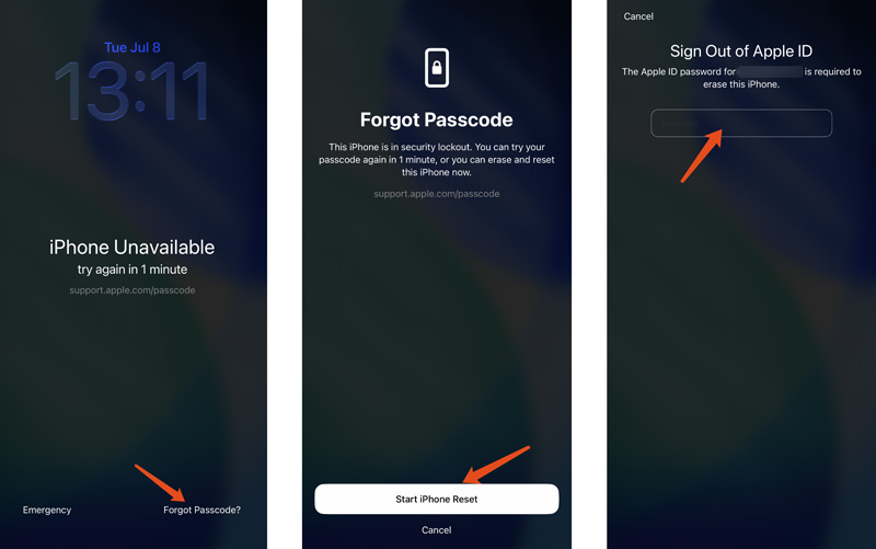 iPhone no disponible Iniciar reinicio del iPhone