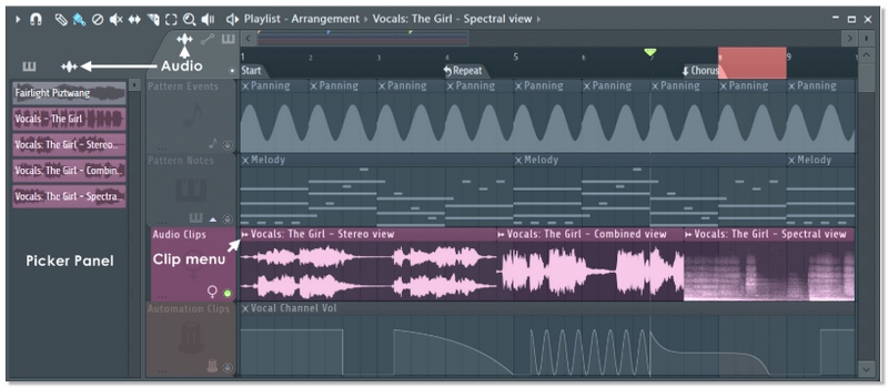Asignar clip de audio en FL Studio para aislamiento vocal