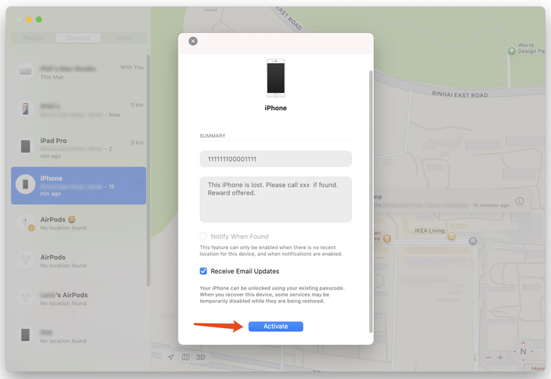 Activar el modo perdido en un iPhone perdido