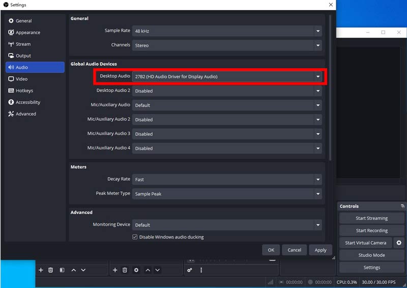 Settings Desktop Audio