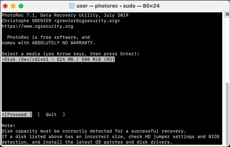 Recuperar datos de la tarjeta SD de Mac Photorec