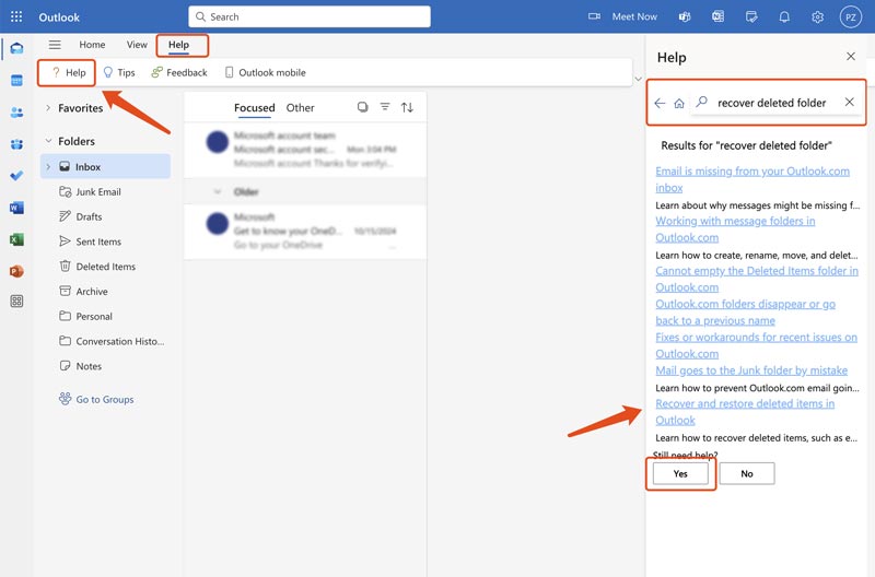 Obtenga ayuda en Outlook