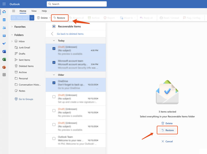 Recuperar carpetas eliminadas en Outlook desde elementos recuperables