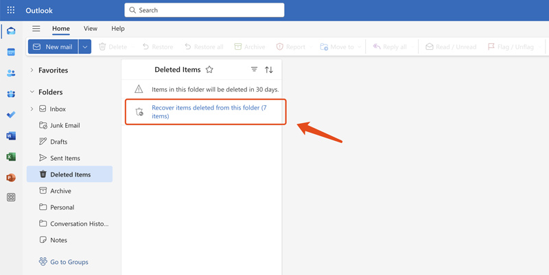 Recuperar elementos eliminados de esta carpeta en Outlook