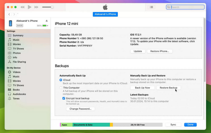 Restaurar imagen de iphone itunes