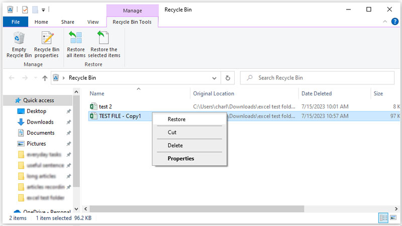 Recuperar un archivo de Excel eliminado de la papelera de reciclaje