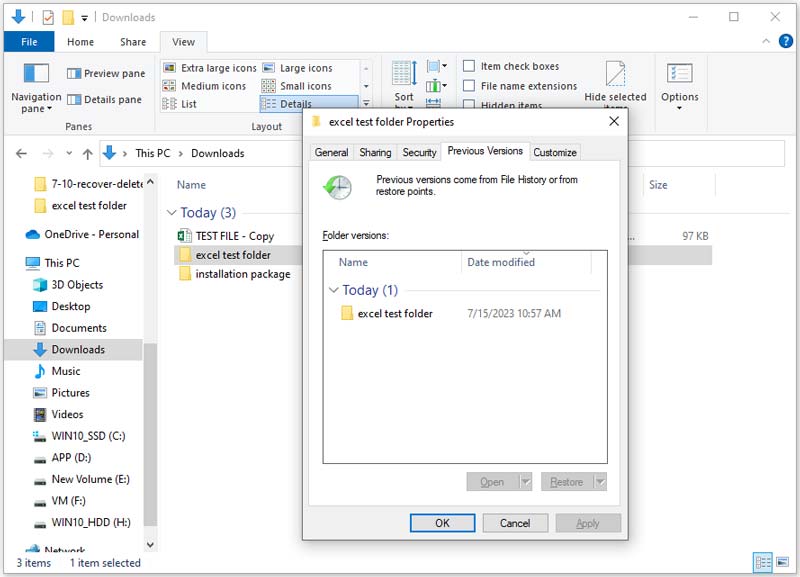 Recuperar archivos de Excel eliminados de versiones anteriores