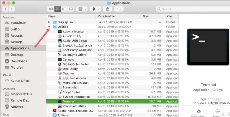 Seleccione la terminal