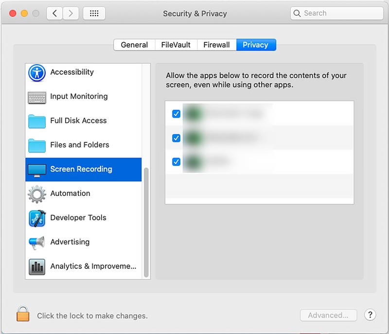 Permitir la grabación de pantalla en macOS Catalina Privacidad